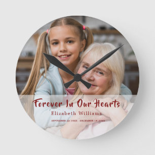 Forever In Our Hearts Personalized Memorial Photo Round Clock