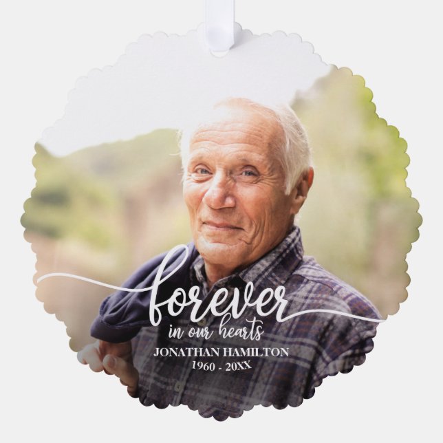 Forever In Our Hearts Personalized Photo Memorial Ornament Card (Front)