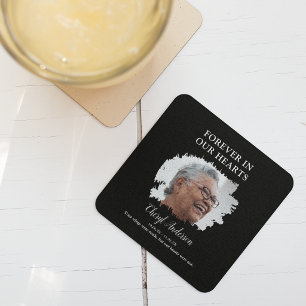 Forever in Our Hearts Personalized Photo Memorial Square Paper Coaster