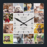 Forever in our Hearts Pet Farmhouse Photo Collage Square Wall Clock<br><div class="desc">This modern rustic pet memorial photo collage wall clock will warm every pet lover's heart. A beautiful keepsake for any cat mom, dog dad, or parent to any other fur babies, this is a sweet Instagram friendly photo grid gift, easily personalized with 12 of your favourite pictures. The pretty handwritten...</div>