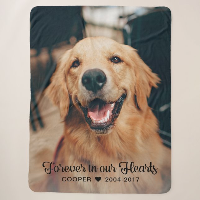 Forever in our Hearts Pet Memorial Keepsake Photo Sherpa Blanket (Front)