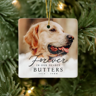 Forever in our Hearts Pet Memorial Modern Photo Ceramic Ornament