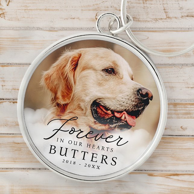 Forever in our Hearts Pet Memorial Modern Photo Keychain (Creator Uploaded)