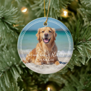 Forever in our Hearts Pet Memorial Name Photo Ceramic Ornament
