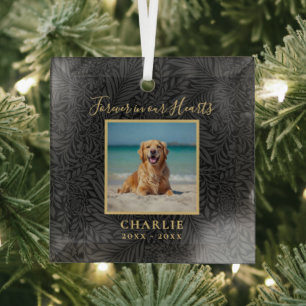 Forever in our Hearts Pet Memorial Name Photo Glass Ornament