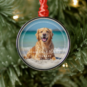Forever in our Hearts Pet Memorial Name Photo Metal Ornament