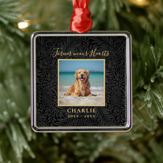 Forever in our Hearts Pet Memorial Name Photo Metal Ornament (Tree)