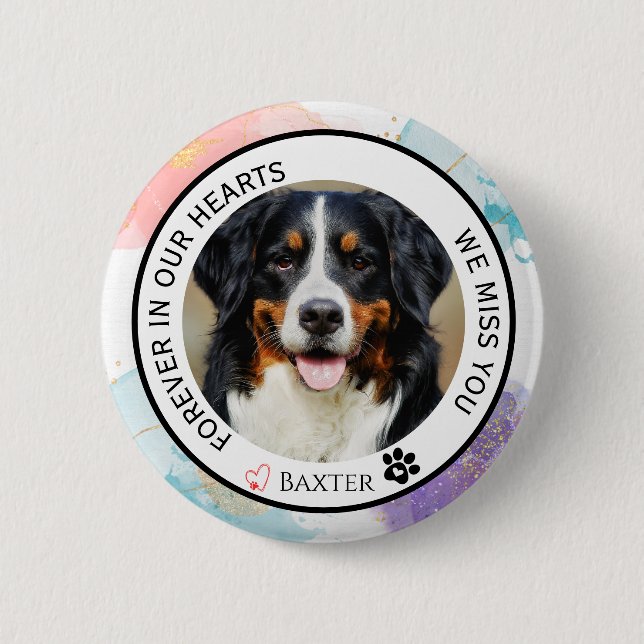 Forever in Our Hearts Pet Memorial Pastel Glitter  2 Inch Round Button (Front)