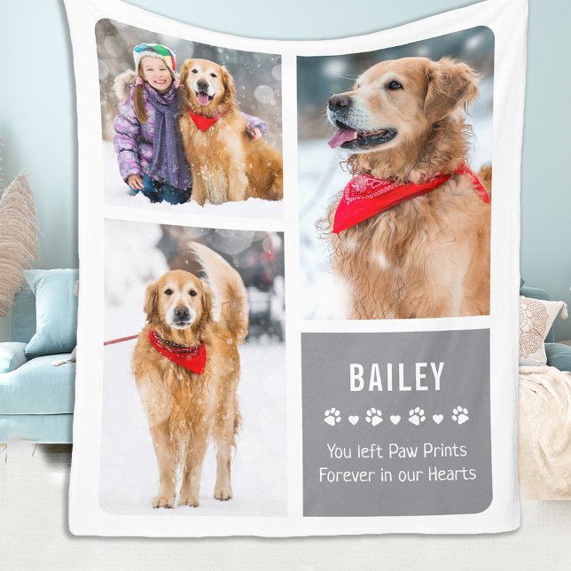 Forever in our Hearts Pet Memorial Photo Collage Fleece Blanket (Creator Uploaded)