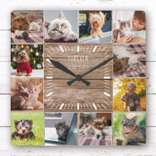 Forever in our Hearts Pet Memorial Photo Collage Square Wall Clock