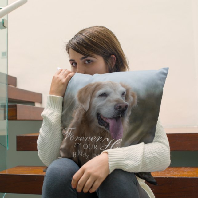 Forever in our Hearts Pet Photo Memorial Throw Pillow (Creator Uploaded)
