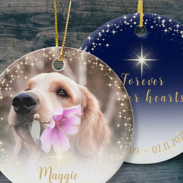 Forever in our hearts photo  ceramic ornament (Front and back custom photo/text Ceramic Ornament.)