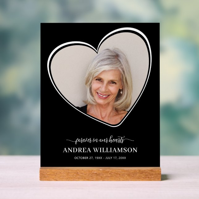 Forever in Our Hearts Photo Funeral  Acrylic Sign (Neutral)