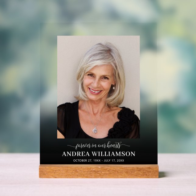 Forever in Our Hearts Photo Funeral  Acrylic Sign (Neutral)