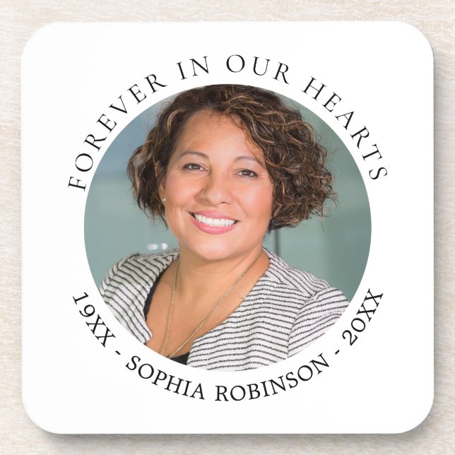 Forever In Our Hearts Photo Funeral Memorial Coaster (Front)