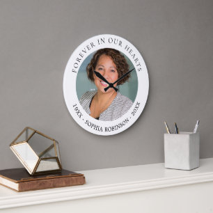 Forever In Our Hearts Photo Funeral Memorial Large Clock