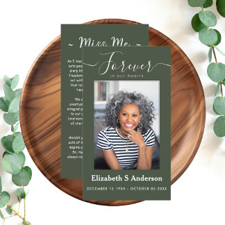 Forever in Our Hearts Photo Funeral Prayer Business Card
