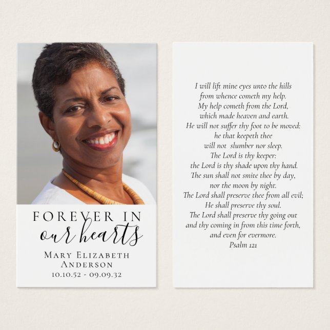 Forever in Our Hearts Photo Funeral Prayer Card (Devant & derrière)