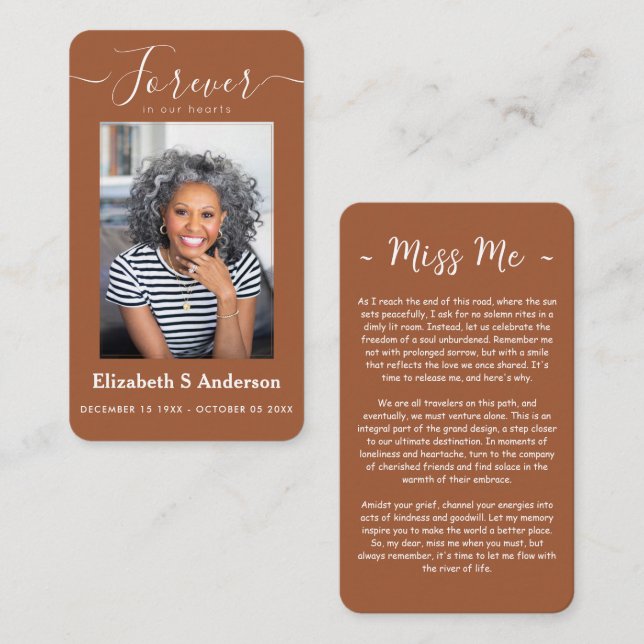 Forever in Our Hearts Photo Funeral Prayer Card (Front/Back)