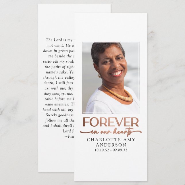 Forever in Our Hearts Photo Funeral Prayer Card (Front/Back)