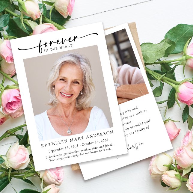Forever in Our Hearts Photo Funeral Thank You Card (Creator Uploaded)