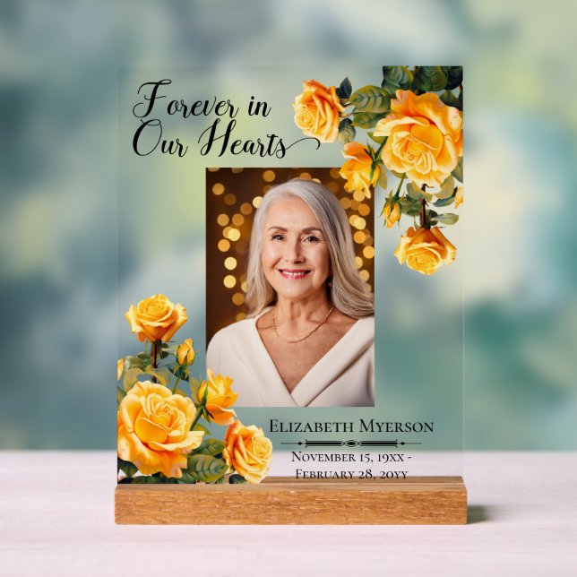 Forever In Our Hearts Photo Memorial Acrylic Sign (Neutral)