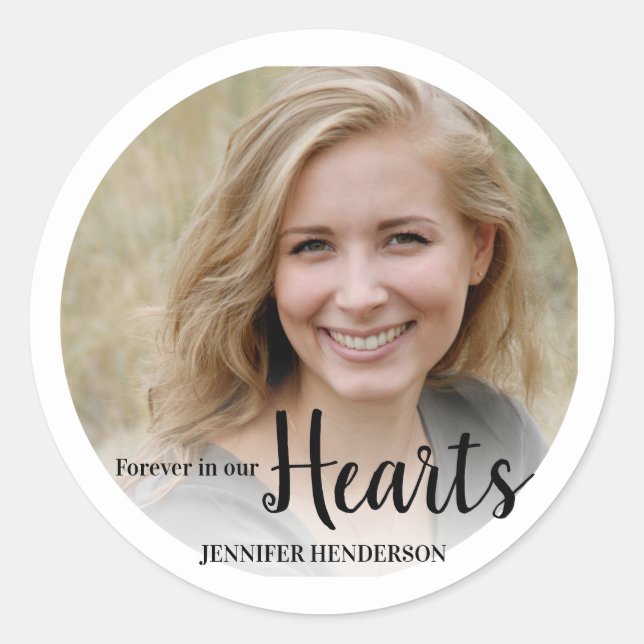 Forever In Our Hearts Photo Memorial Classic Round Sticker (Front)