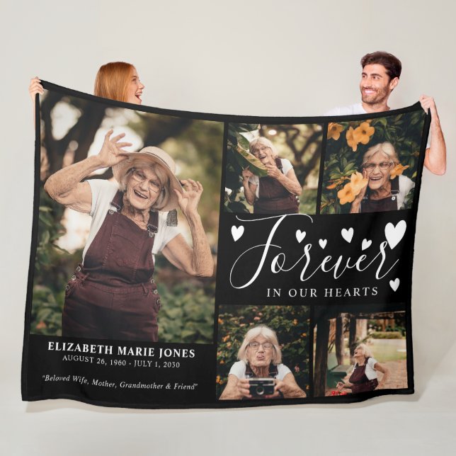 FOREVER IN OUR HEARTS Photo Memorial Fleece Blanket (In Situ)