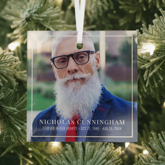 Forever In Our Hearts Photo Memorial Keepsake Glass Ornament (Insitu)