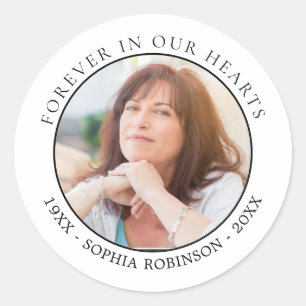 Forever In Our Hearts Photo Modern Memorial Classic Round Sticker