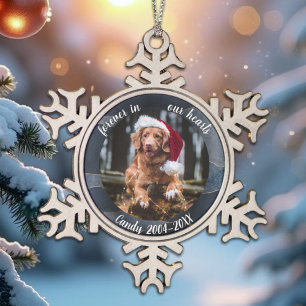 Forever in our Hearts Photo Pet Memorial Abstract Snowflake Pewter Christmas Ornament
