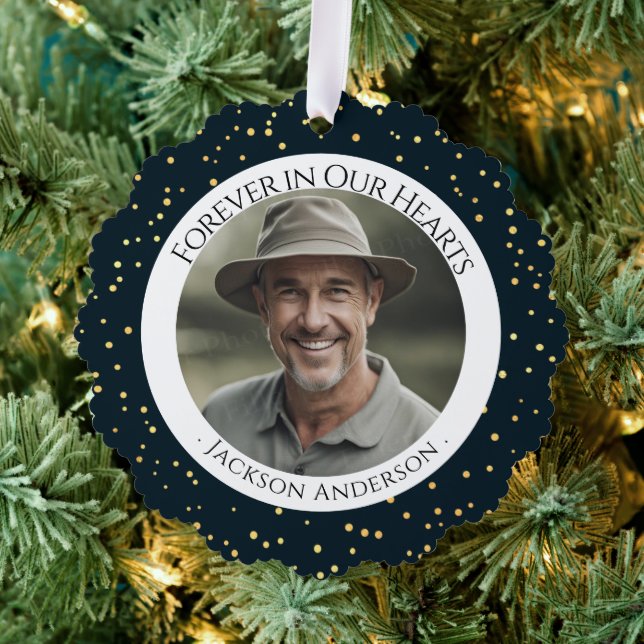 Forever in Our Hearts Photo Remembrance Ornament Card (Insitu (Tree))