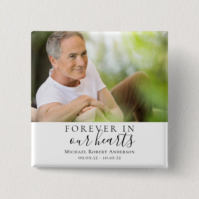Forever in Our Hearts Photo Sympathy Memorial  2 Inch Square Button (Front)