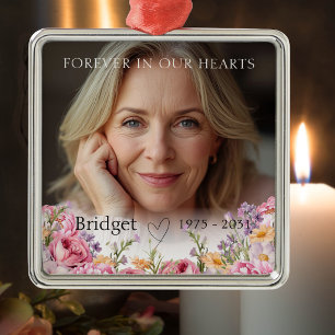 Forever In Our Hearts Pink Wildflowers Remembrance Metal Ornament