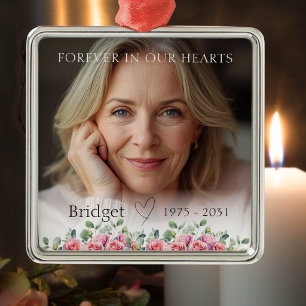 Forever In Our Hearts Roses Eucalyptus Remembrance Metal Ornament