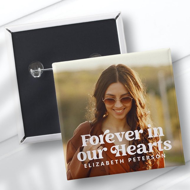 Forever in our Hearts Simple Custom Photo Memorial 2 Inch Square Button (Creator Uploaded)