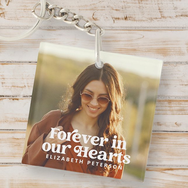 Forever in our Hearts Simple Custom Photo Memorial Keychain (Creator Uploaded)