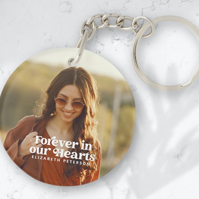 Forever in our Hearts Simple Custom Photo Memorial Keychain (Creator Uploaded)