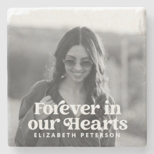 Forever in our Hearts Simple Custom Photo Memorial Stone Coaster