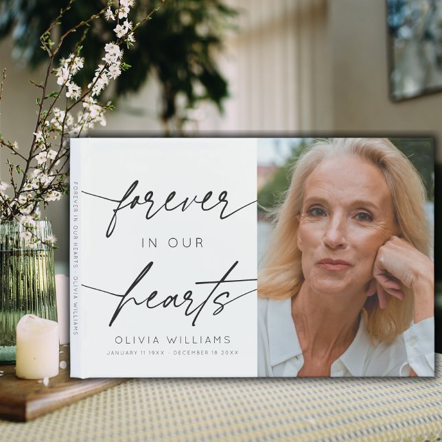 Forever In Our Hearts Simple Script Photo Funeral  Guest Book (Creator Uploaded)