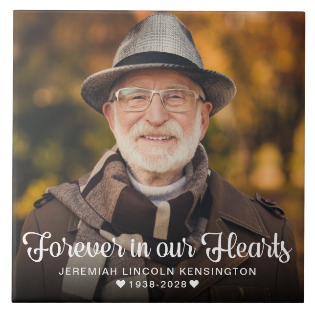 Forever in our Hearts Sympathy Memorial Photo Tile (Front)