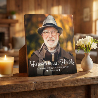 Forever in our Hearts Typography Memorial Photo Plaque