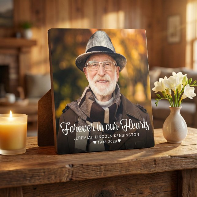 Forever in our Hearts Typography Memorial Photo Plaque (Creator Uploaded)