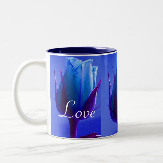 Forever Love Blue Rose Delight Two-Tone Coffee Mug (Left)