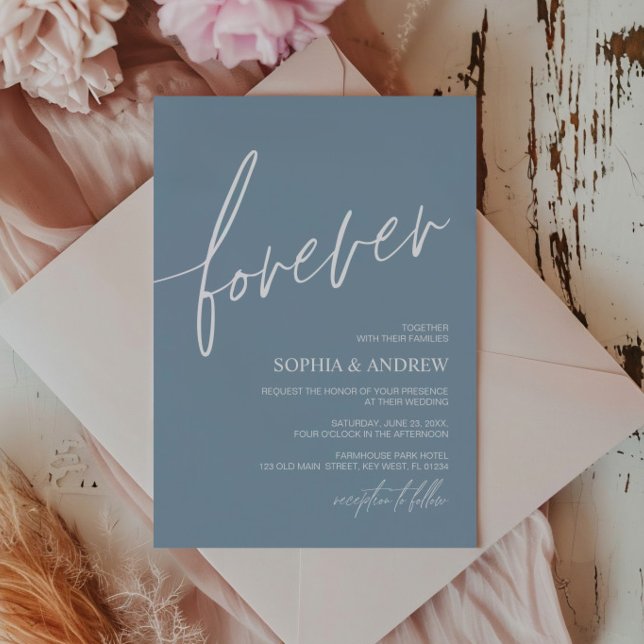 Forever Love Dusty Blue Minimalist Wedding Invitation (Creator Uploaded)