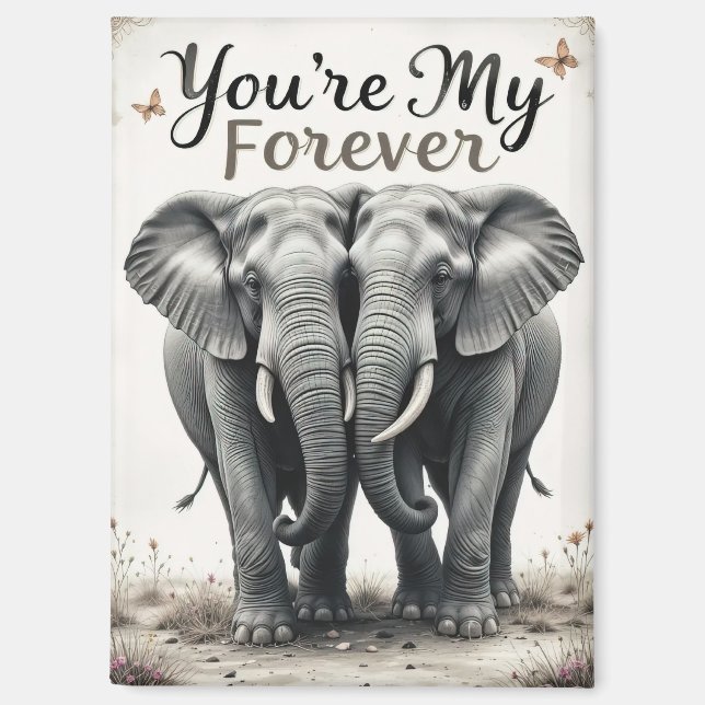 Forever Love Elephants Wildlife Art Magnet (Front)