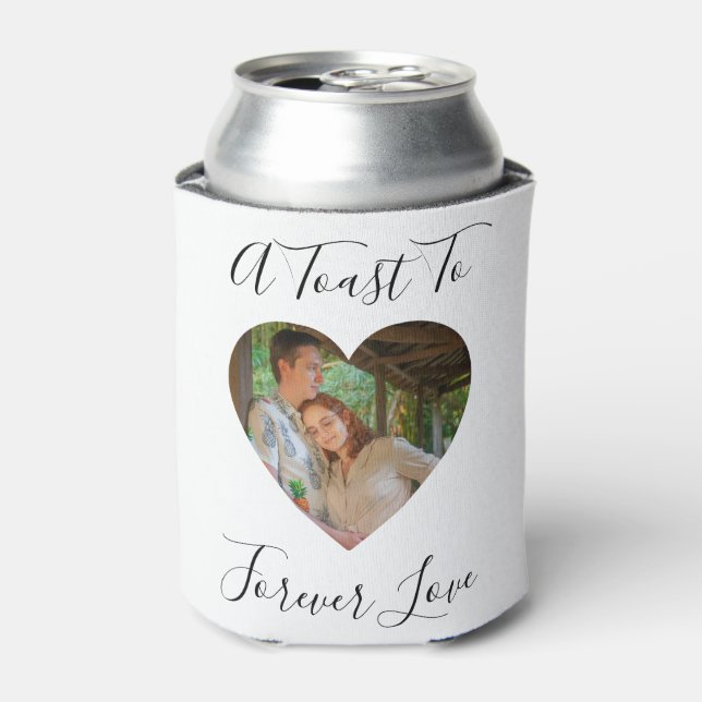 Forever Love Photo Heart Frame Wedding Can Cooler (Can Front)