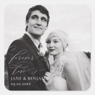 Forever Love Photo Wedding Favour Square Sticker