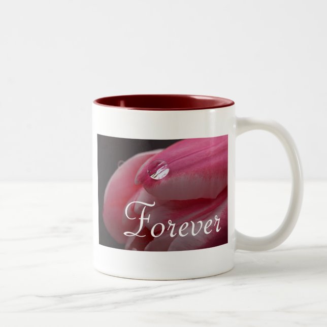 Forever Love Pink Rose Raindrop Two-Tone Coffee Mug (Right)
