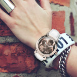 Forever Love Saying Photo Template Watch<br><div class="desc">This beautiful watch has a pink gold face / frame and white band. Add your special photo and personalize with handwritten, script text along the bottom. Sample wording is, "Our love is forever", or change it. This feminine watch makes a lovely gift for a wife or girlfriend. Your photo will...</div>